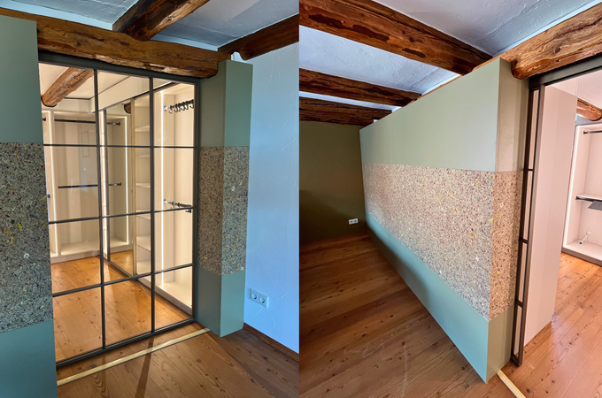 Begehbarer Kleiderschrank Detail Tür und Wandverkleidung